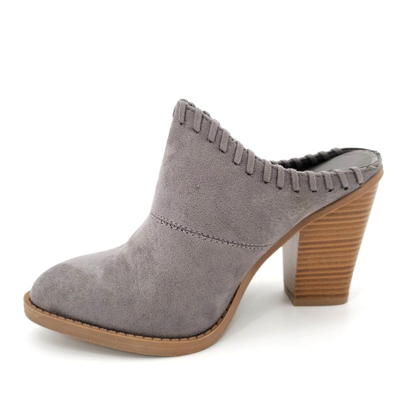 Wild Diva Shoes - Pointy Toe Stitched Border Chunky Heel Mule